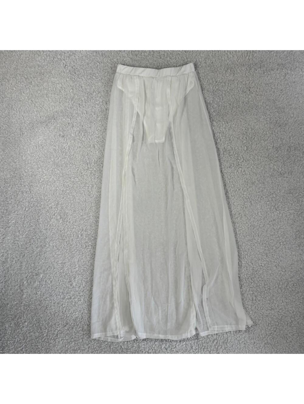 NWOT Women’s White Sheer Swimwear Cover-up Long Slit Maxi Skirt (size L) #TM225
